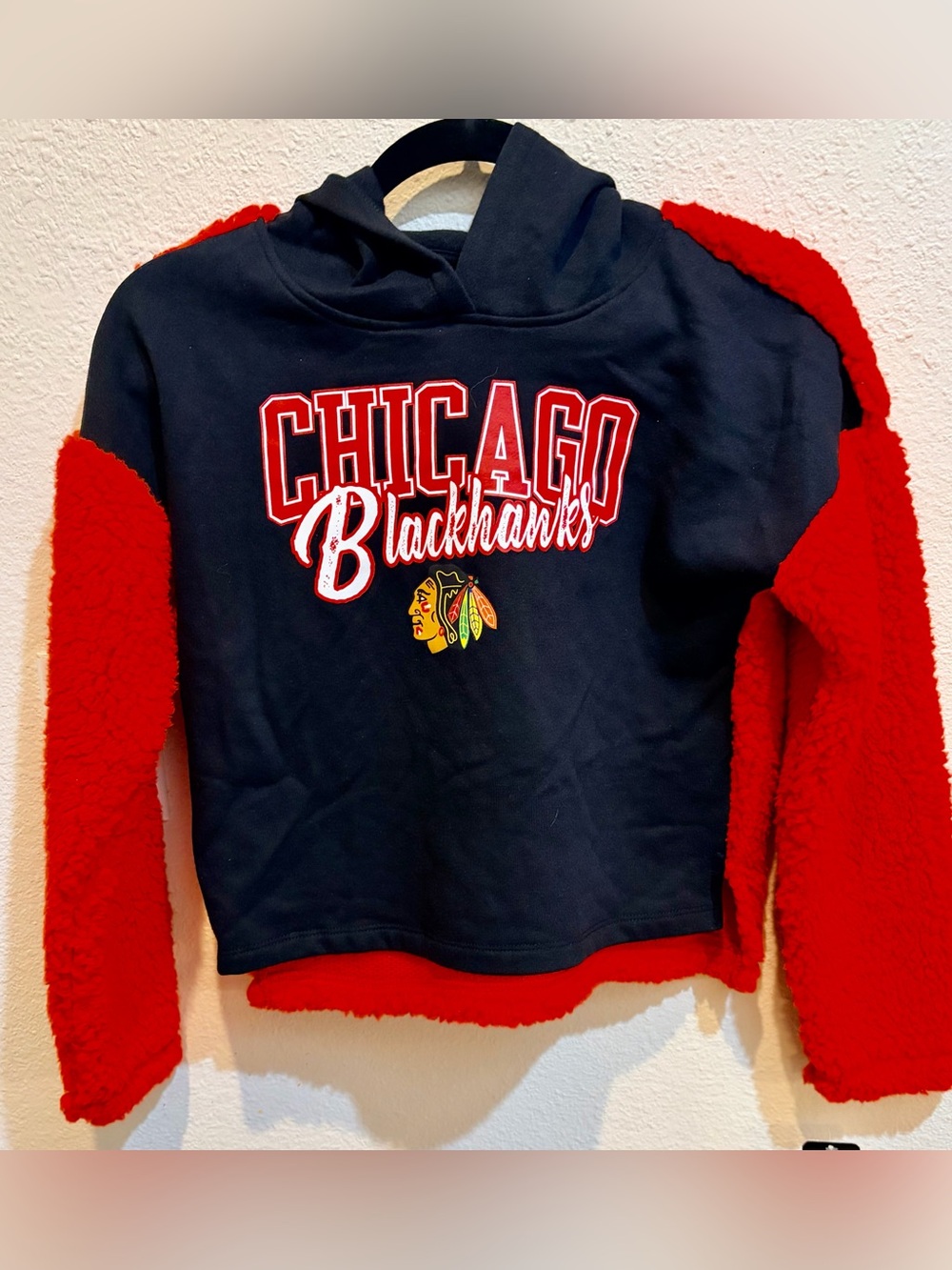 Chicago Blackhawks NHL Youth L 10/12 Unisex Sherpa Sleeve Hoodie NWT